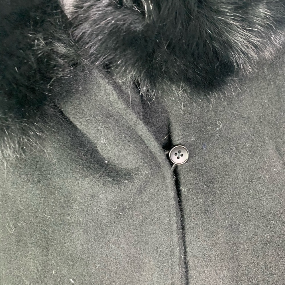 Black Wool Blend Faux Fur Trim Jacket - Picture 2 of 5